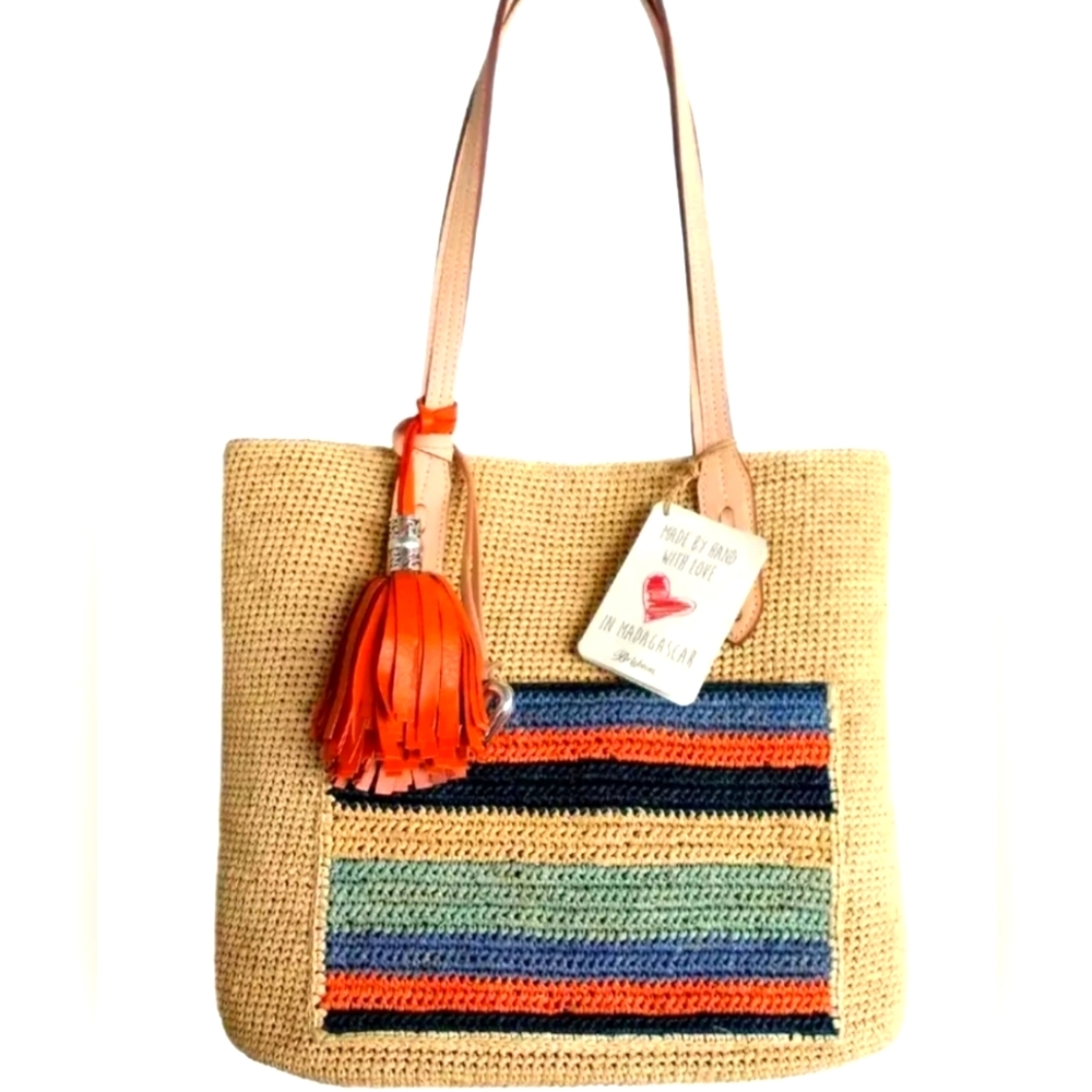 Brighton Ferrara DINA Madagascar Raffia & Leather Handbag. NWOT